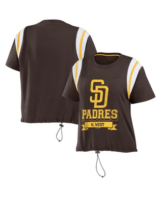 Women's Wear by Erin Andrews Brown Distressed San Diego Padres Cinched Colorblock T-shirt