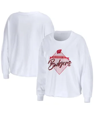 Women's Wear by Erin Andrews White Wisconsin Badgers Diamond Long Sleeve Cropped T-shirt