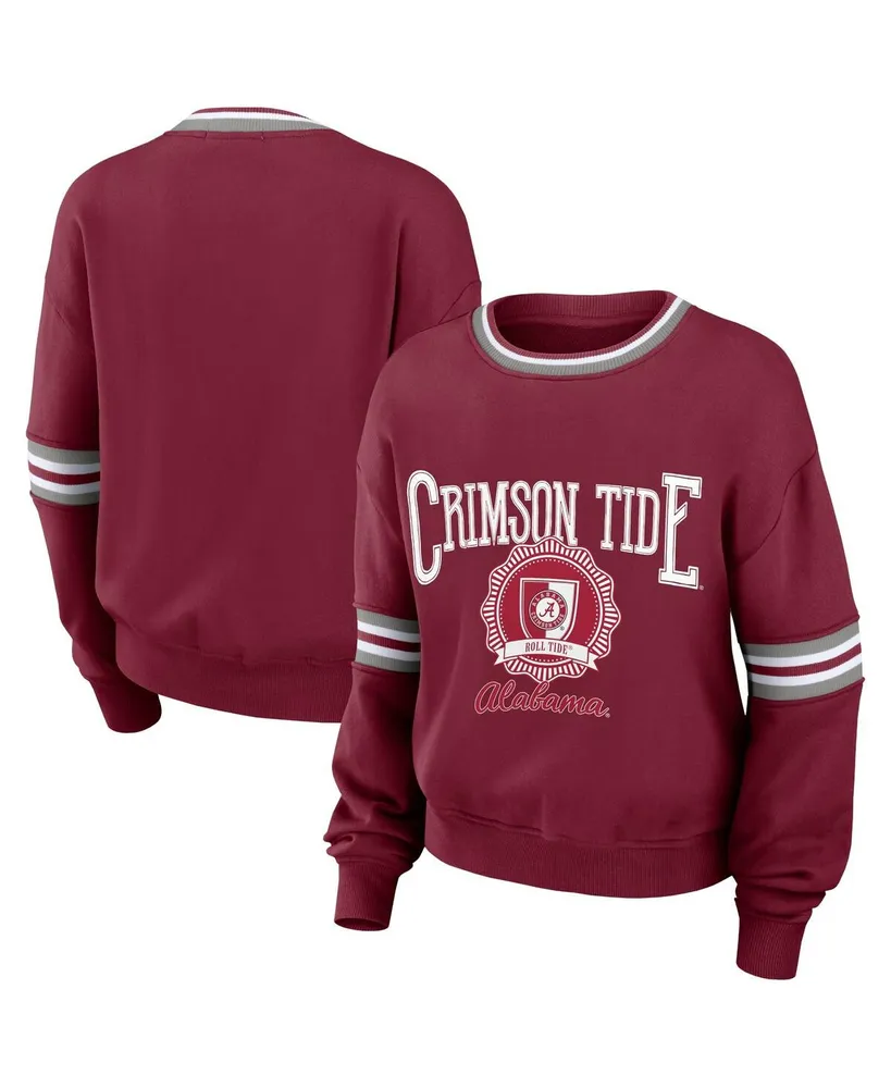 Women's Wear by Erin Andrews Crimson Distressed Alabama Tide Vintage-Like Pullover Sweatshirt