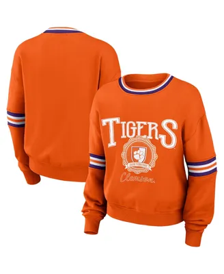 Women's Wear by Erin Andrews Orange Distressed Clemson Tigers Vintage-Like Pullover Sweatshirt