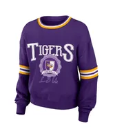 Women's Wear by Erin Andrews Purple Distressed Lsu Tigers Vintage-Like Pullover Sweatshirt