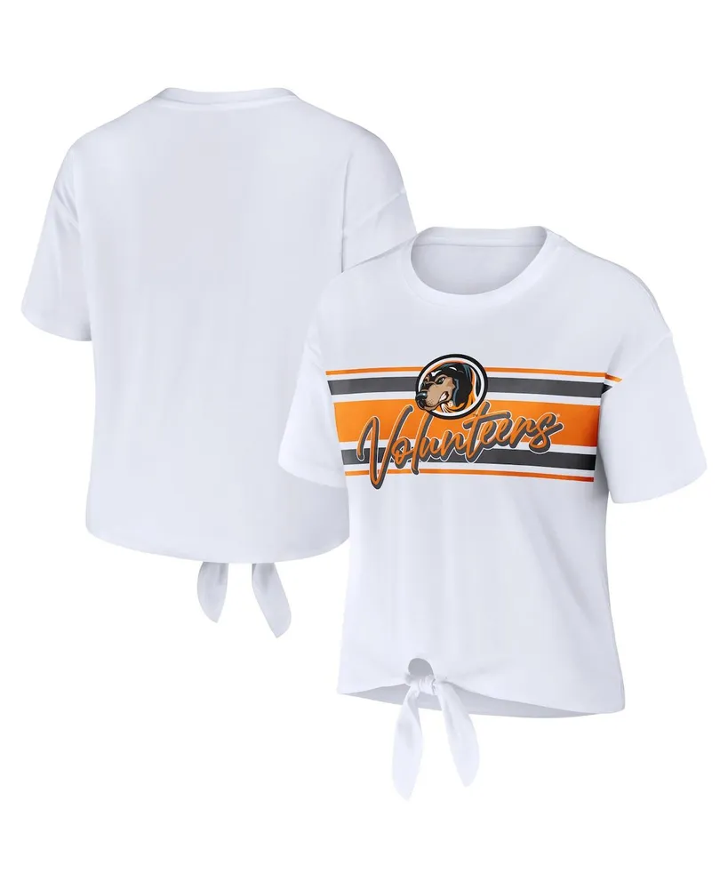 Women's Wear by Erin Andrews White Tennessee Volunteers Striped Front Knot Cropped T-shirt