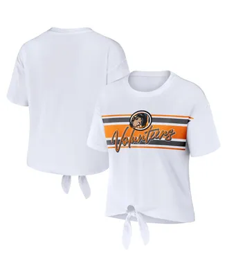 Women's Wear by Erin Andrews White Tennessee Volunteers Striped Front Knot Cropped T-shirt