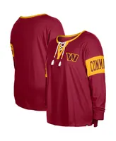 Women's New Era Burgundy Washington Commanders Plus Lace-Up Notch Neck Long Sleeve T-shirt