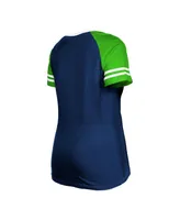 Women's New Era College Navy Seattle Seahawks Raglan Lace-Up T-shirt