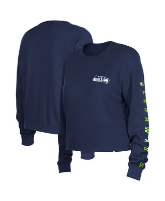 Women's New Era College Navy Seattle Seahawks Thermal Crop Long Sleeve T-shirt