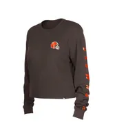 Women's New Era Brown Cleveland Browns Thermal Crop Long Sleeve T-shirt