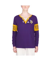 Women's New Era Purple Minnesota Vikings Lace-Up Notch Neck Long Sleeve T-shirt