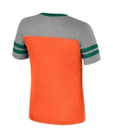 Big Girls Colosseum Orange, Heather Gray Miami Hurricanes Summer Striped V-Neck T-shirt