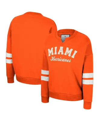 Women's Colosseum Orange Distressed Miami Hurricanes Perfect Date Notch Neck Pullover Sweatshirt