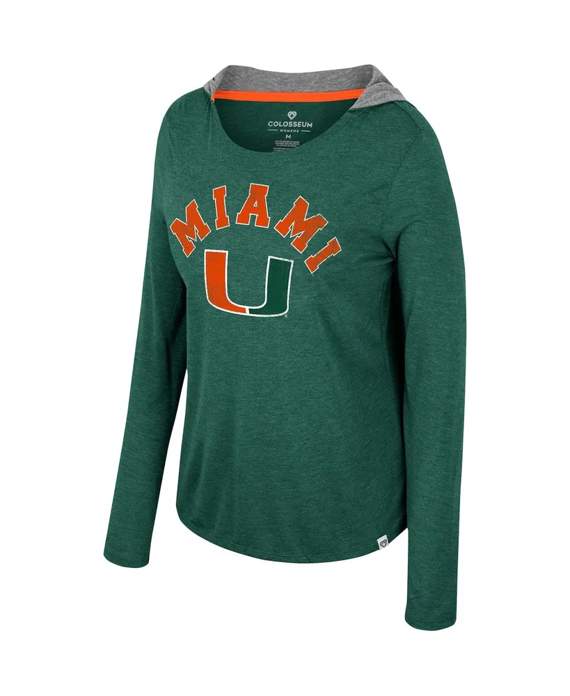 Women's Colosseum Green Miami Hurricanes Distressed Heather Long Sleeve Hoodie T-shirt