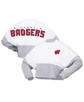 Women's Spirit Jersey White Wisconsin Badgers Heather Block Cropped Long Sleeve T-shirt