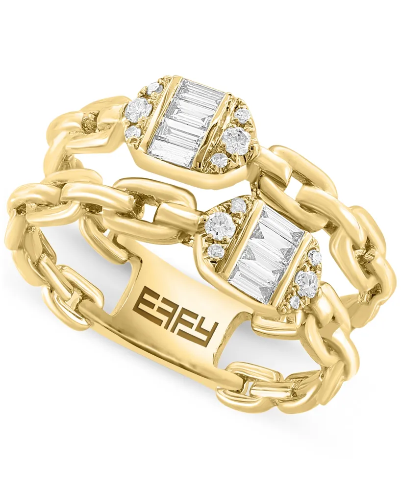 Effy Diamond Baguette & Round Chain Link Double Ring (1/4 ct. t.w.) in 14k Gold