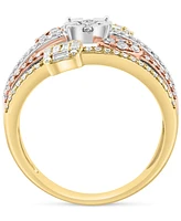 Effy Diamond Round & Baguette Multirow Statement Ring (5/8 ct. t.w.) in 14k Tricolor Gold