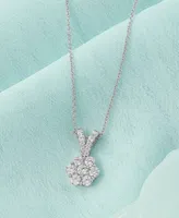 Diamond Flower Cluster Pendant Necklace (1 ct. t.w.) in 14k White Gold, 16" + 4" extender, Created for Macy's