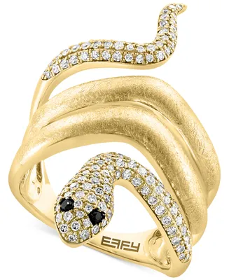 Effy White Diamond (1/2 ct. t.w.) & Black Diamond Accent Snake Ring in 14k Gold
