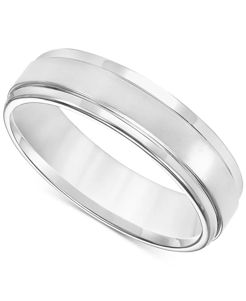 Men's Comfort Fit Brushed Finish Bevel Edge Wedding Band Platinum