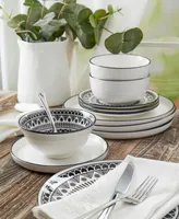Tabletop Unlimited 12-Pc Black Pad Print Dinnerware Set, Service for 4