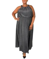 Robbie Bee Plus Glitter-Knit Halter Maxi Dress