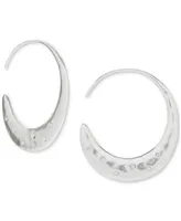 Lucky Brand Silver-Tone Medium Pave Threader Hoop Earrings, 1.25"