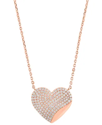 Effy Diamond Pave Heart Pendant Necklace (1/2 ct. t.w.) in 14k Rose Gold, 16" + 2" extender