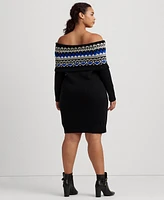 Lauren Ralph Lauren Plus Size Off-The-Shoulder Fair Isle Sweater Dress