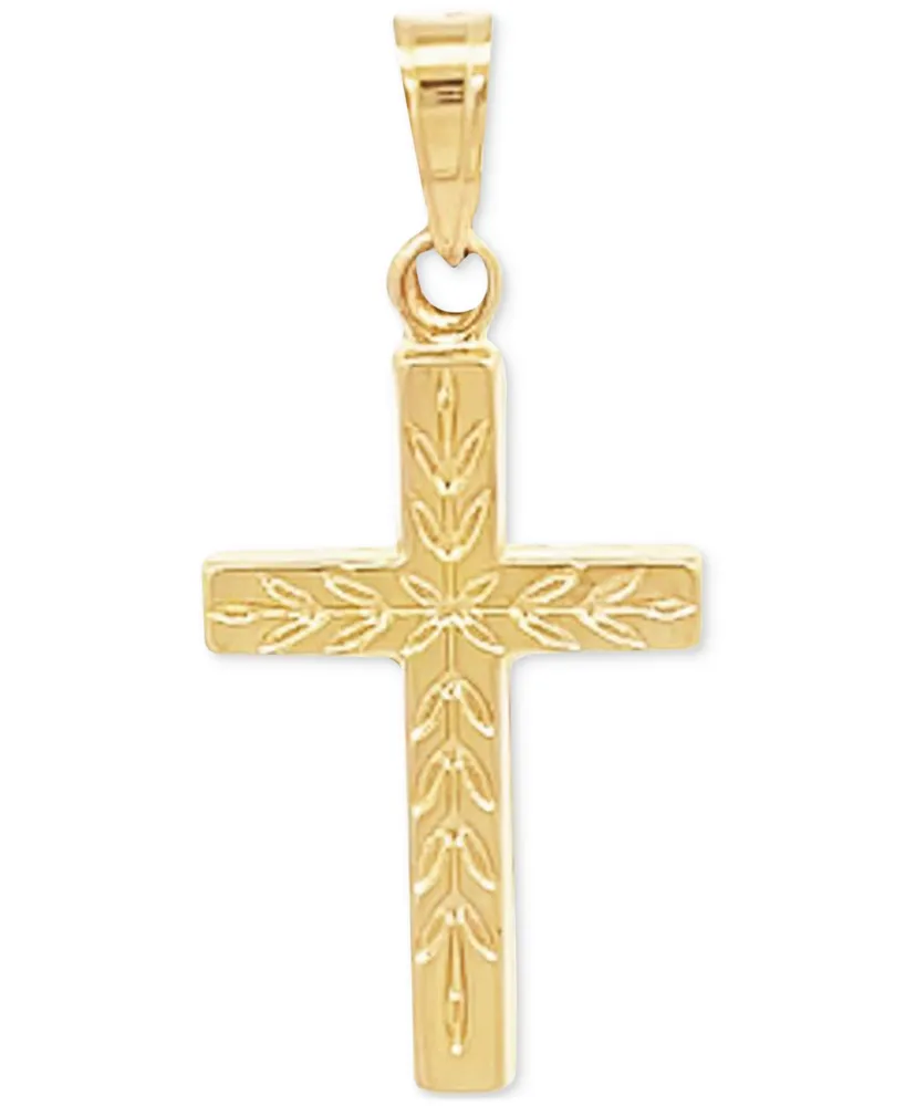 Small Leaf Cross Pendant in 14k Gold