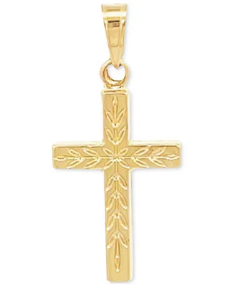 Small Leaf Cross Pendant in 14k Gold