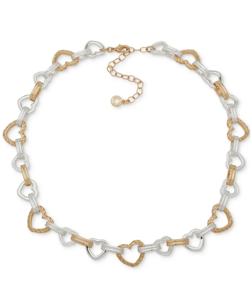 Anne Klein Two-Tone Crystal Heart Link Collar Necklace, 16" + 3" extender