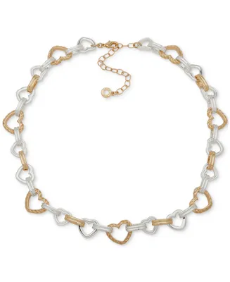 Anne Klein Two-Tone Crystal Heart Link Collar Necklace, 16" + 3" extender