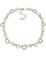 Anne Klein Two-Tone Crystal Heart Link Collar Necklace, 16" + 3" extender