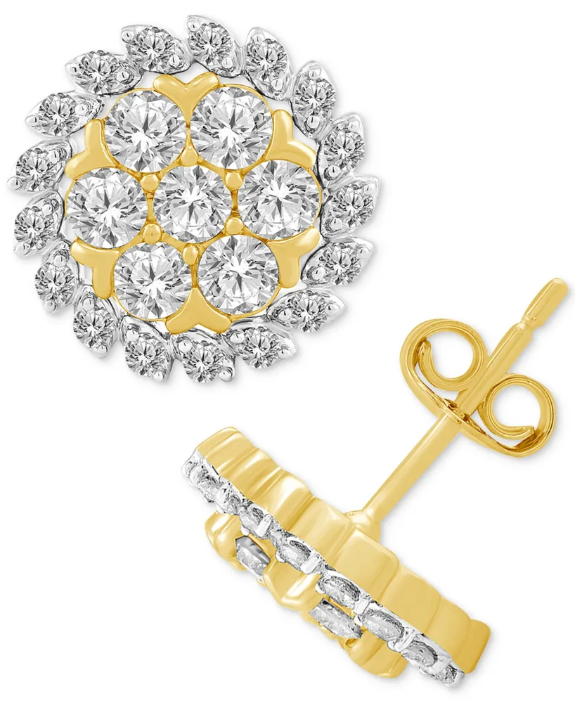 Diamond Halo Cluster Stud Earrings (1-1/2 ct. t.w.) in 10k Gold