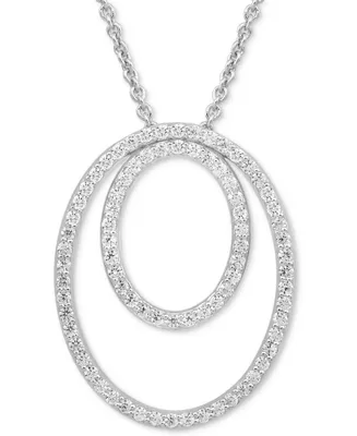 Diamond Openwork Double Oval 18" Pendant Necklace (1/2 ct. t.w.) in Sterling Silver