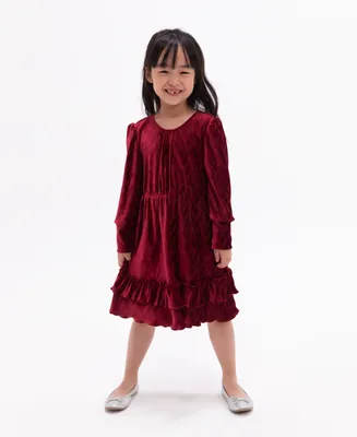 Rare Editions Toddler Girls Long Sleeve Textured Velvet Tiered Dress