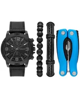 Folio Men's Quartz Three Hand Black Polyurethane Watch 48mm, Gift Set