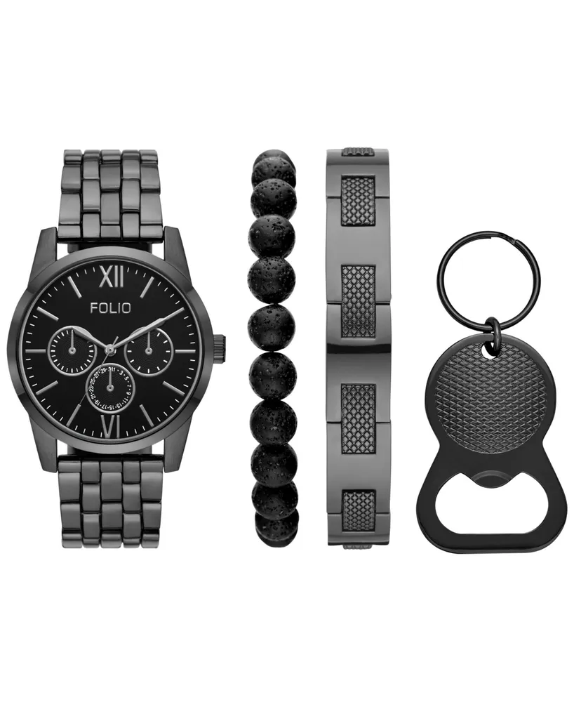 Folio Men's Quartz Three Hand Gunmetal Alloy Watch 42mm, Gift Set