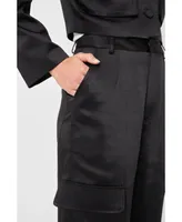 Women's Satin Wide Leg Cargo Pants