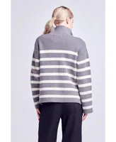 Women's Striped Half-Zip Sweater