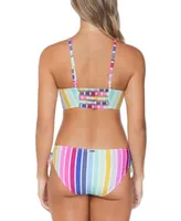 Raisins Juniors Kaori Highneck Striped Bikini Top Sweet Side Tie Bikini Bottoms