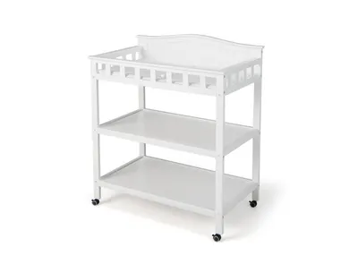 Mobile Changing Table with Waterproof Pad and 2 Open Shelves-White