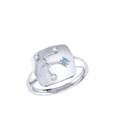 LuvMyJewelry Sagittarius Archer Design Sterling Silver Blue Topaz Stone Diamond Signet Ring