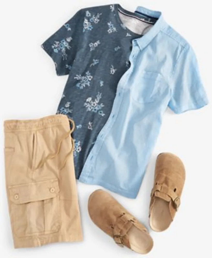 Sun Stone Mens Blake Linen Chambray Short Sleeve Button Front Shirt Cargo Shorts Floral Print T Shirt Created For Macys