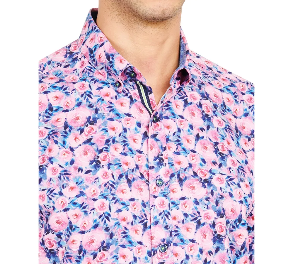 Society of Threads Men's Slim-Fit Performance Stretch Floral Print Short-Sleeve Button-Down Shirt