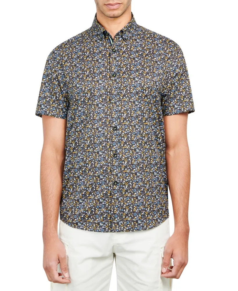 Society of Threads Men's Slim-Fit Performance Stretch Floral Short-Sleeve  Button-Down Shirt