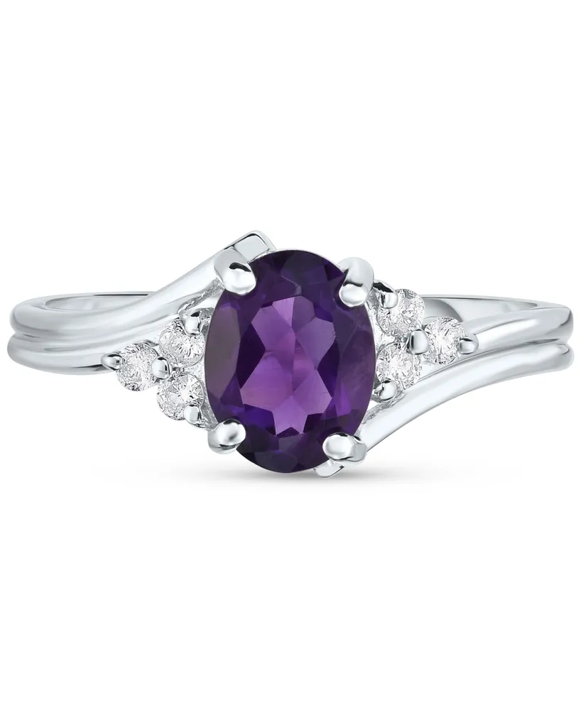 Amethyst (1 ct. t.w.) & Diamond (1/6 ct. t.w.) Swirl Ring in 10k White Gold