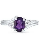 Amethyst (1 ct. t.w.) & Diamond (1/6 ct. t.w.) Swirl Ring in 10k White Gold