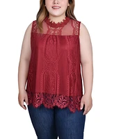 Plus Sleeveless Mock Neck Lace Top