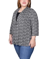 Ny Collection Plus Puff Print 3/4 Sleeve 2-Fer Top