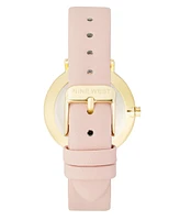 Nine West Women's Quartz Pink Faux Leather Band Watch, 36mm - Pink, Gold