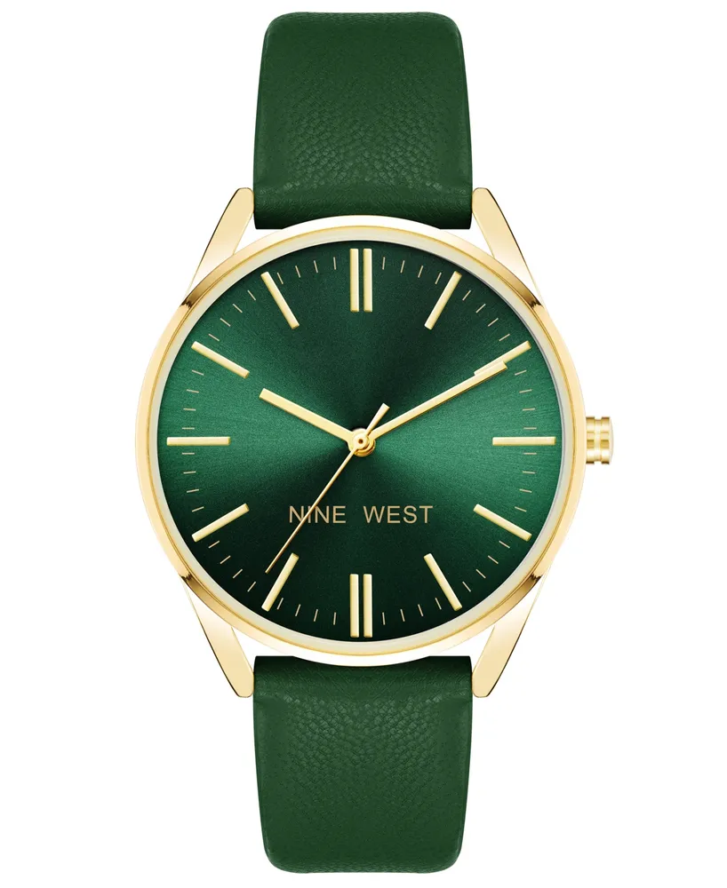 Nine West Women's Quartz Green Faux Leather Band Watch, 36mm